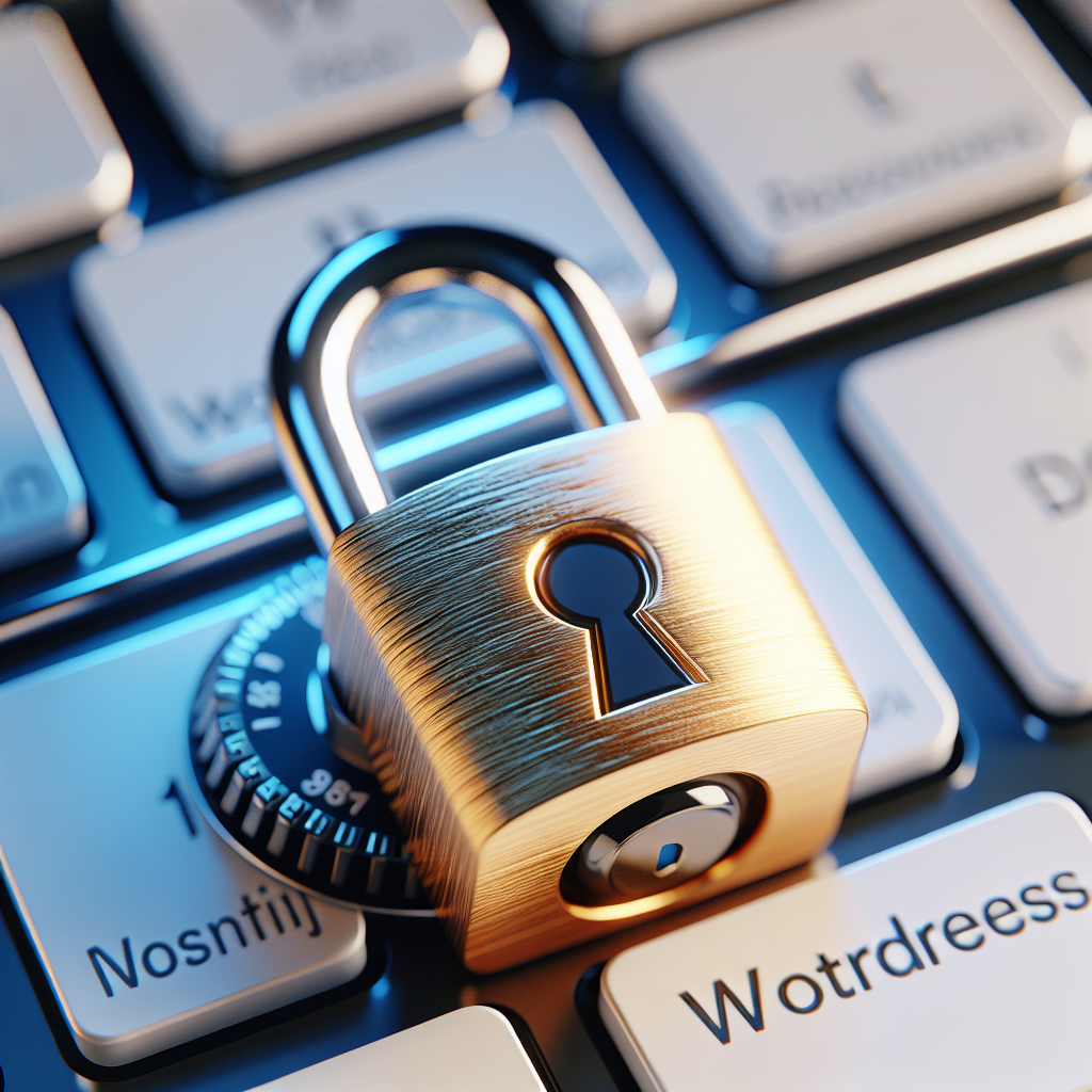 Ilustración de un candado digital rodeado de iconos de seguridad representando la protección de un sitio web.